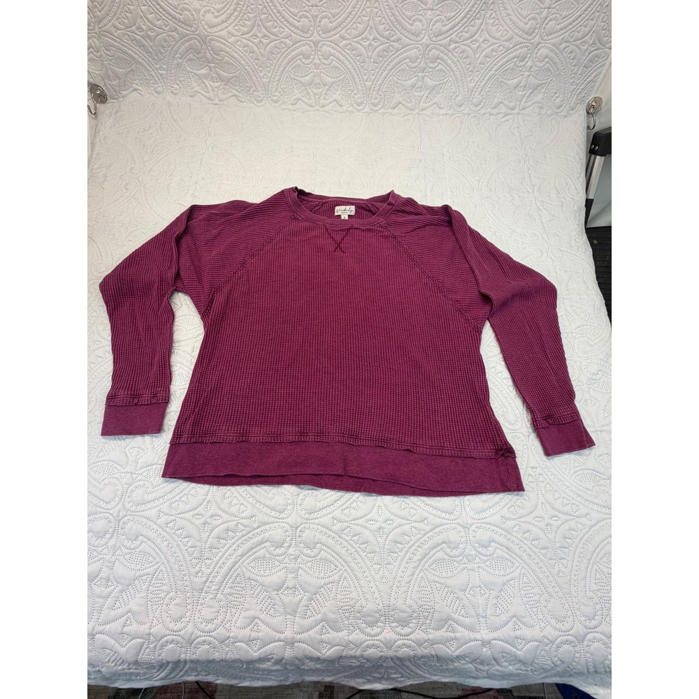 Wonderly Studio Womens Waffle Knit Thermal Top Berry Wine Raglan Long Sleeve S
